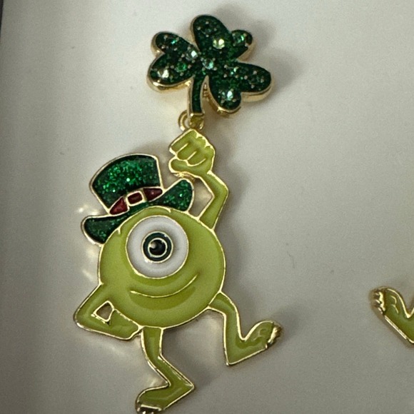 NIB Baublebar X Disney Pixar Mike Wazowski Monsters Inc St Patricks Day Earrings - Picture 4 of 8